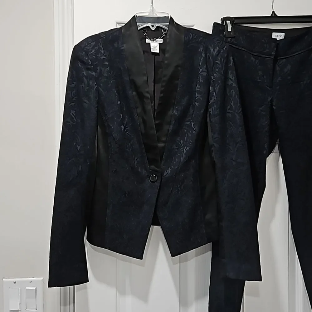 Cache Pantsuit Navy Blue Filigree Pattern